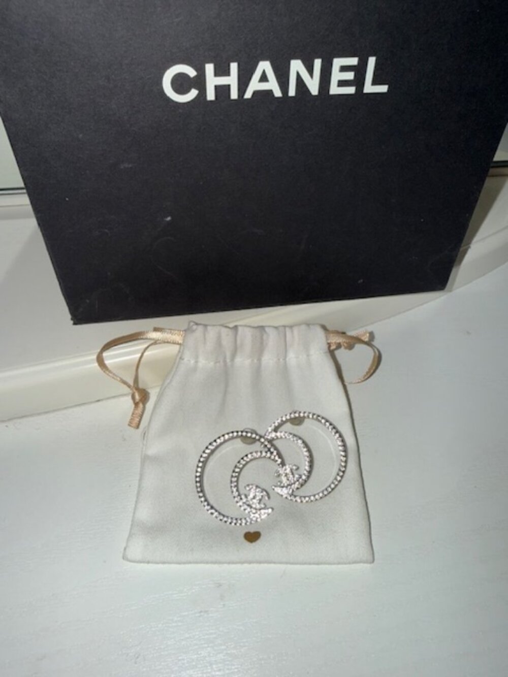 Chanel CC Crescent Moon Rhinestone Earrings w/ COA